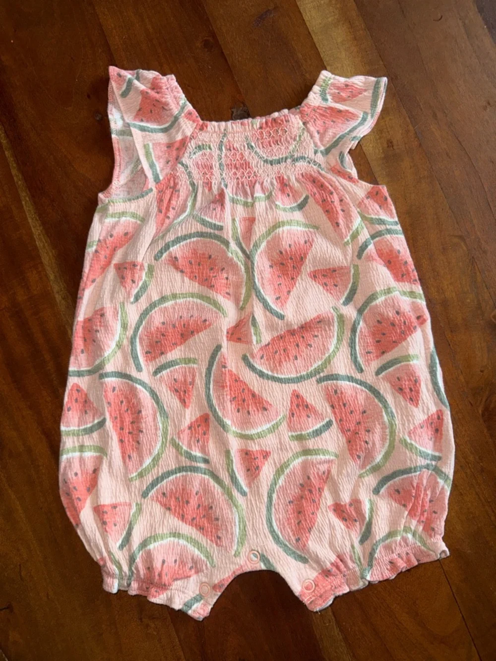 Carter's Pink Watermelon Print Romper with Green Accents
